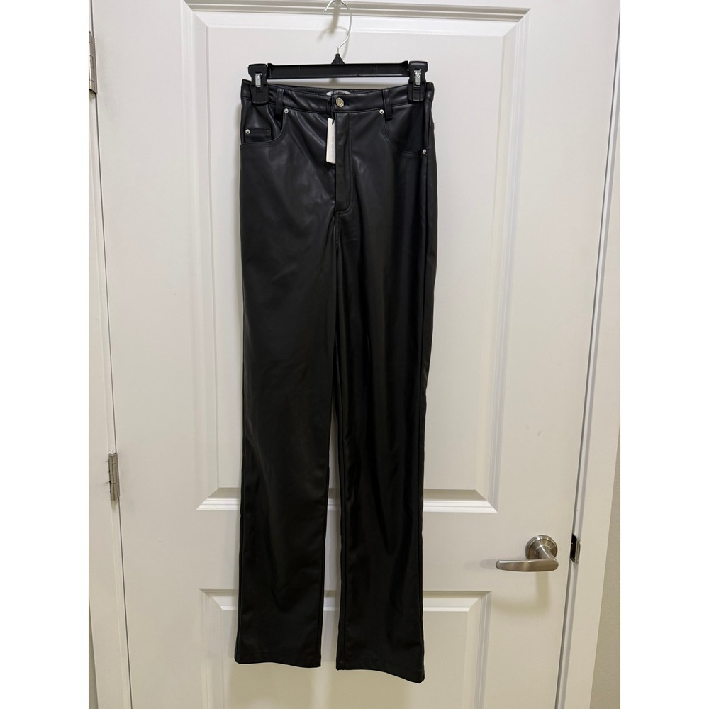 Rumored Black Faux Leather High Rise Straight Leg Pants XS New